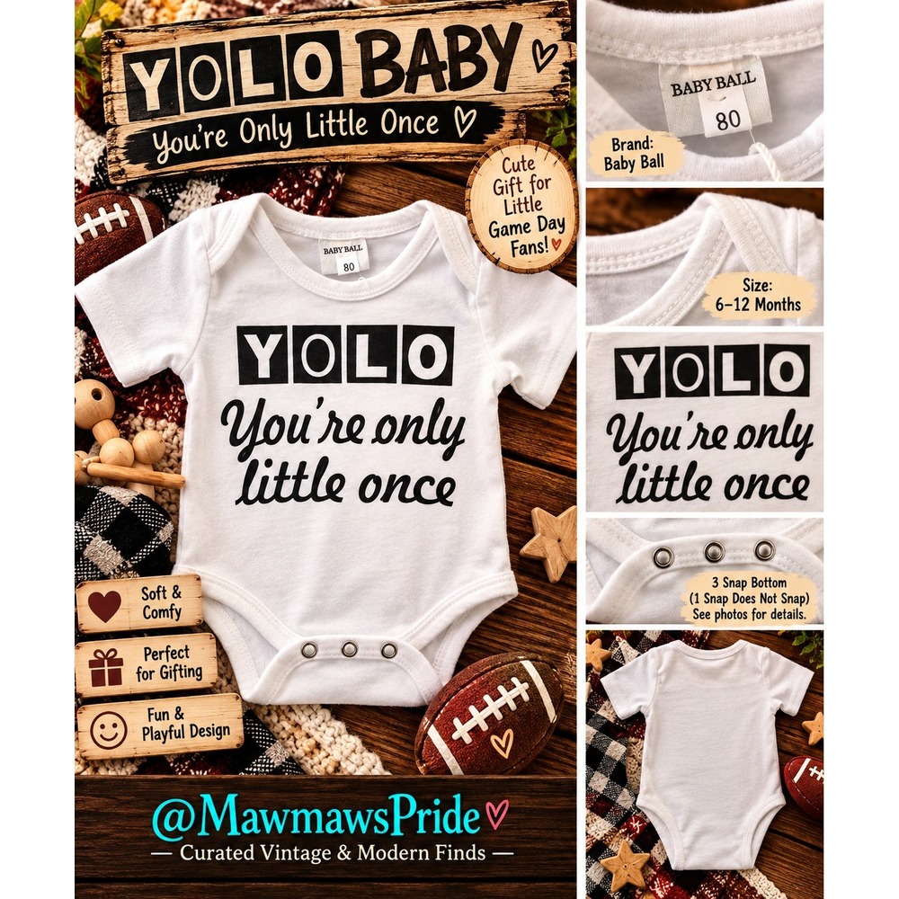 Baby Ball YOLO Youre Only Little Once White Graphic Bodysuit Size 80 NWT